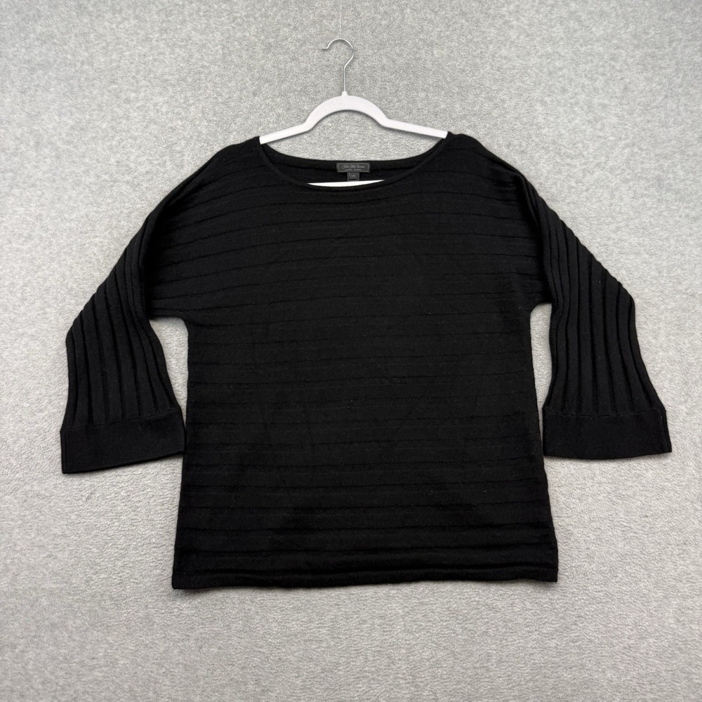 Saks Fifth Ave 100% Cashmere Black Lightweight‎ Sweater Bell Sleeve Top L Womens